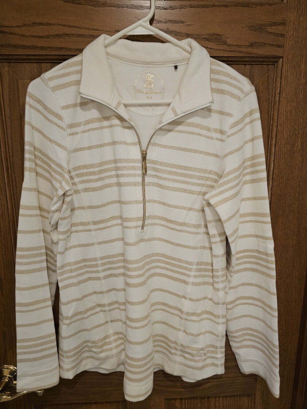 Tommy Bahama Cream Sweatshirt with Gold Logo Emblem